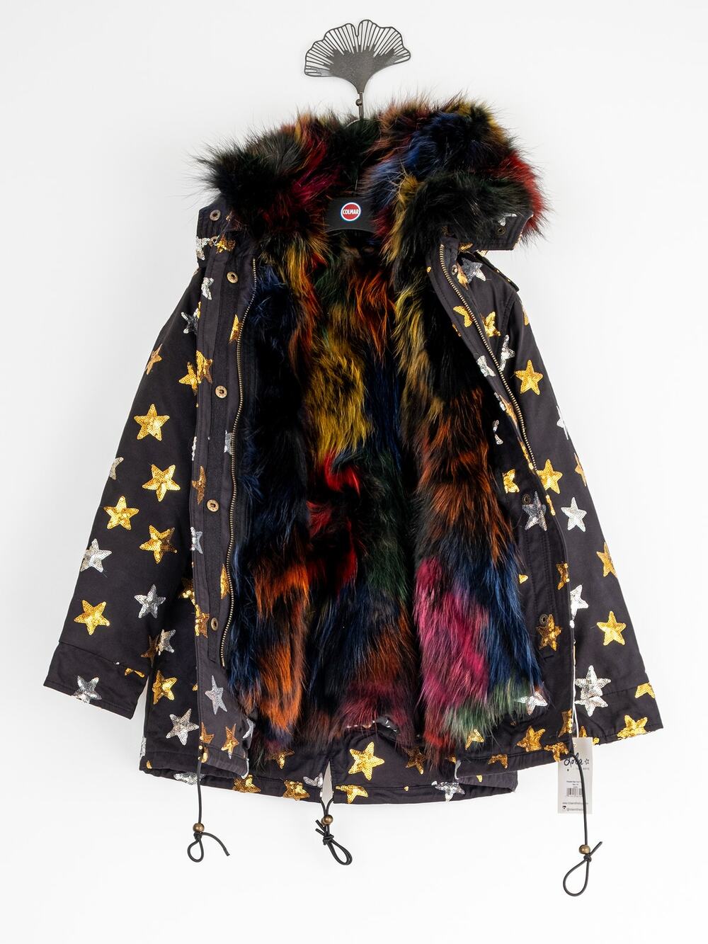 Lola + The Boys Sequin Star Faux Fur Lined Parka Size 10 NWT